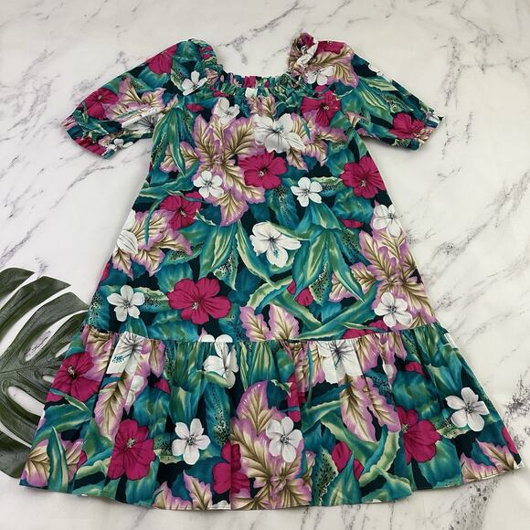 Hilo Hattie Dresses & Skirts - Hilo Hattie Womens Vintage 80s Muumuu Shift Dress Size M Blue Pink Hawaiian